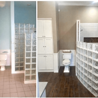 Bathroom before and after photo by athroom emodeling ontractor